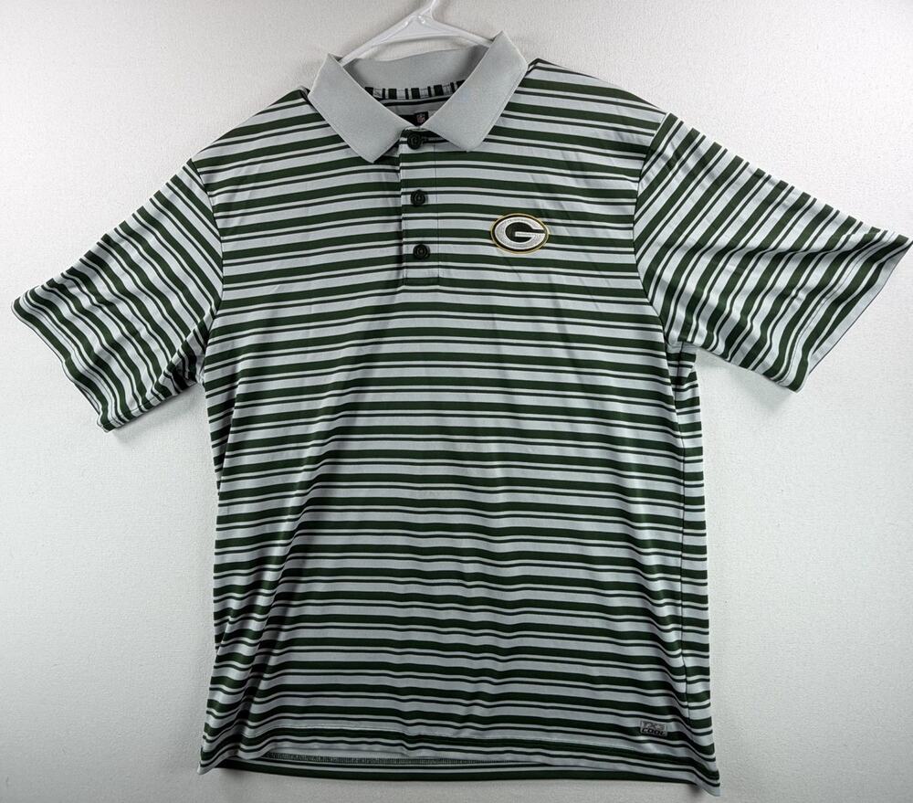 NFL Green Bay Packers Men’s Short Sleeve Polo Shirt Striped Green White Size L